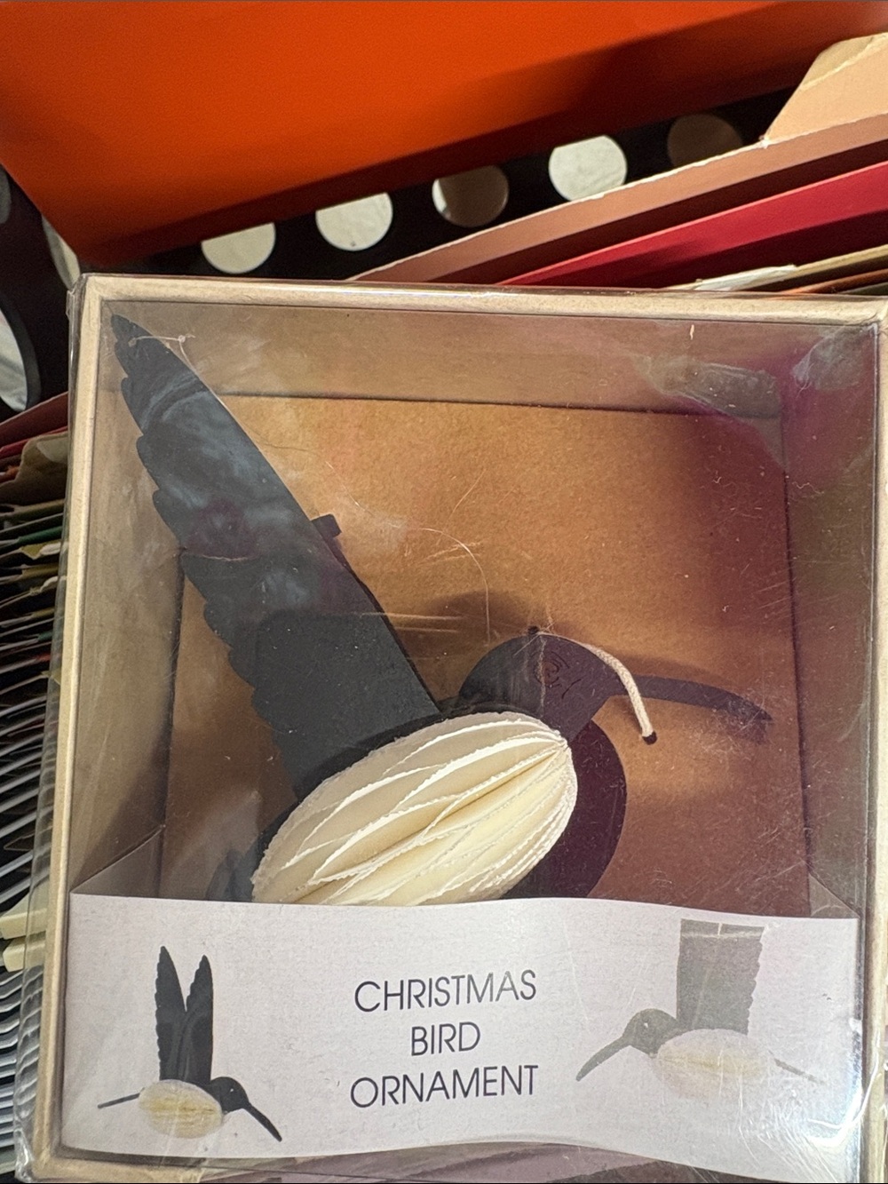 Creative Co-Op Black and Cream Layered Paper Hummingbird Ornament
